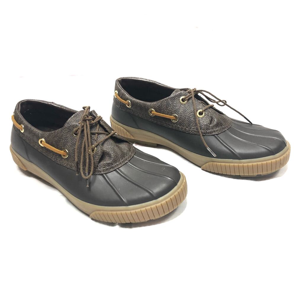 Michael Kors Rain Duck Boot Rubber and Monogram Leather Low Profile